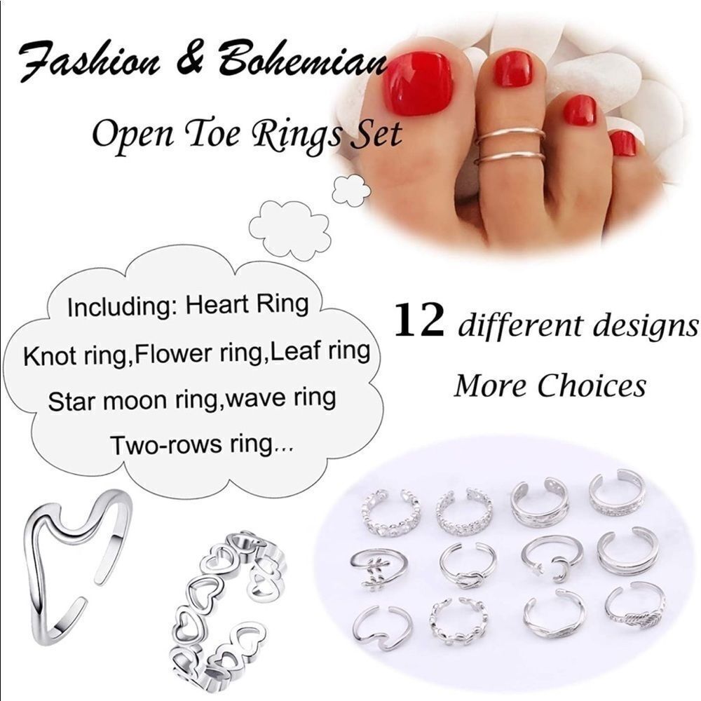 Silver Adjustable Open Toe Rings - Set of 12 - Picture 4 of 7
